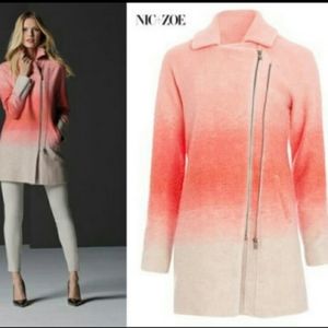 NIC+ZOE Ombre Coral to Cream Zip Front Coat Sweater
